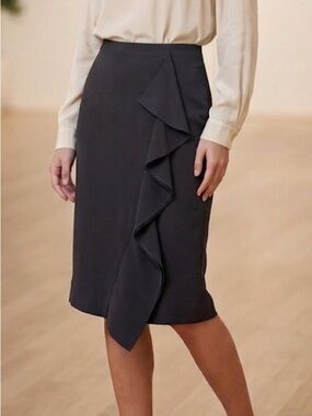 J. Crew Black Ruffle-Detail Pencil Skirt
